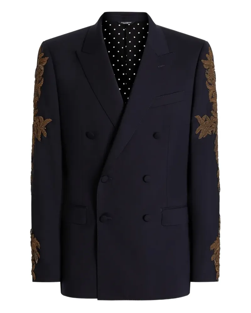 Dolce & Gabbana Doppelreihige Jacke mit Blumenstickerei - Blau Blau