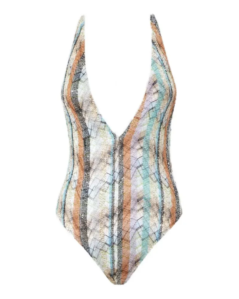 Missoni Gestreifter Badeanzug mit Pailletten - Nude Nude
