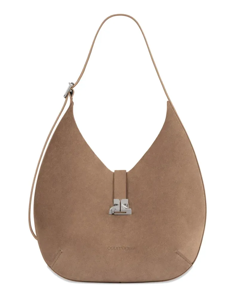 Courrèges Kleine Schultertasche mit Logo-Schild - Nude Nude