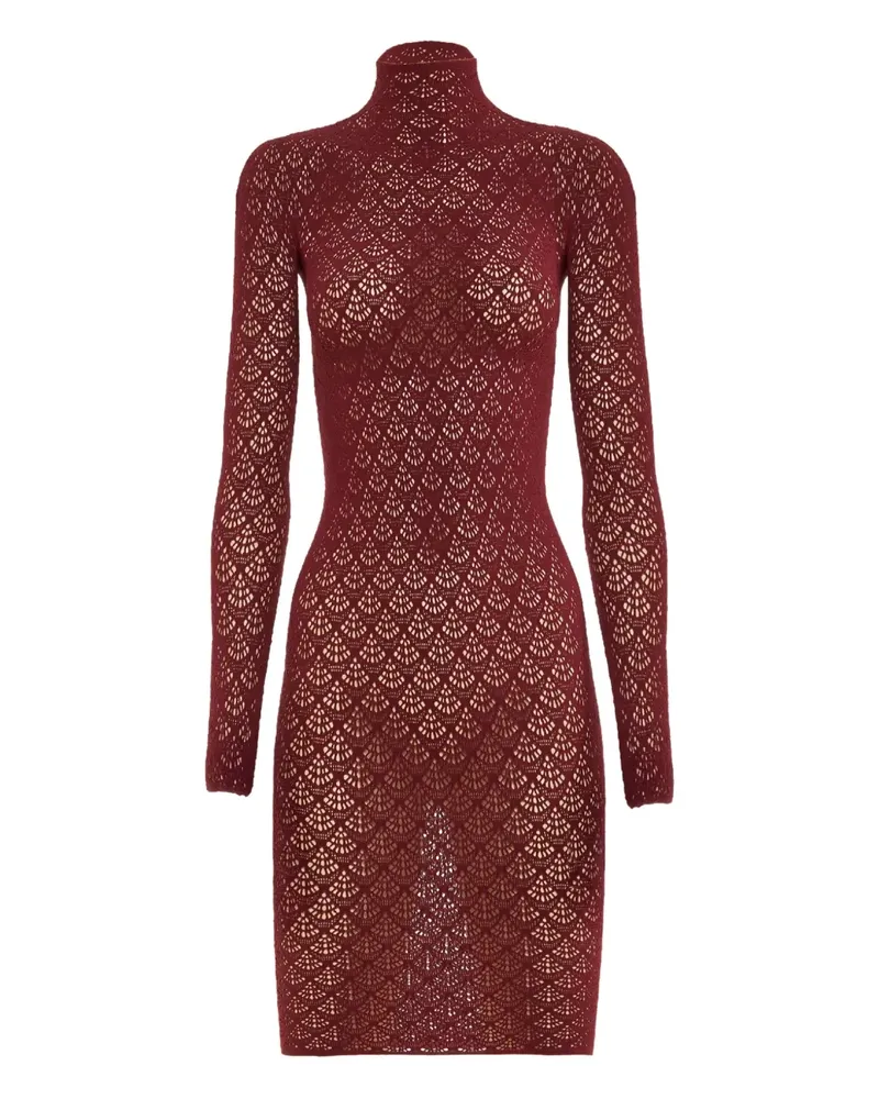 Wolford Stehkragen-Minikleid mit Meerjungfrauen-Netz - Rot Rot