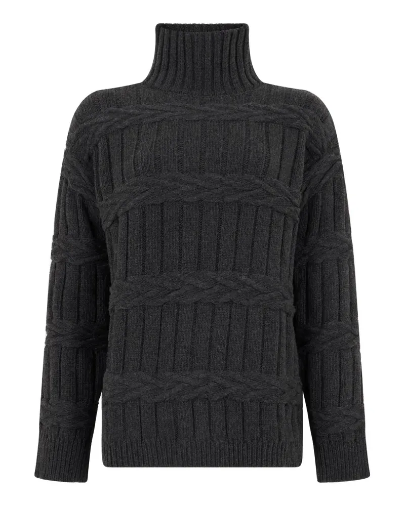 MOORER Grace-Wlb Rollkragenpullover mit Zopfmuster - Grau Grau