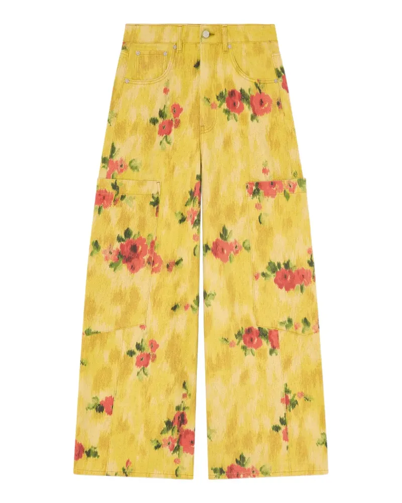 Ganni Hose mit Blumenprint - Gelb Gelb