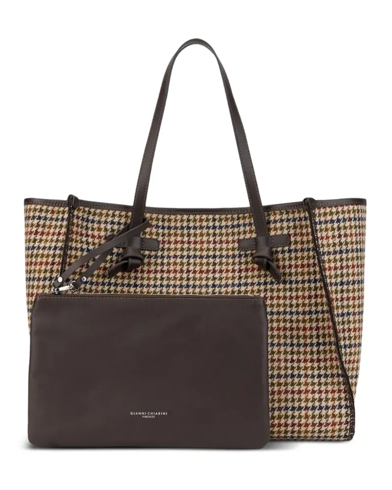 Gianni Chiarini Große Marcella Tote Bag mit Hahnentrittmuster - Nude Nude