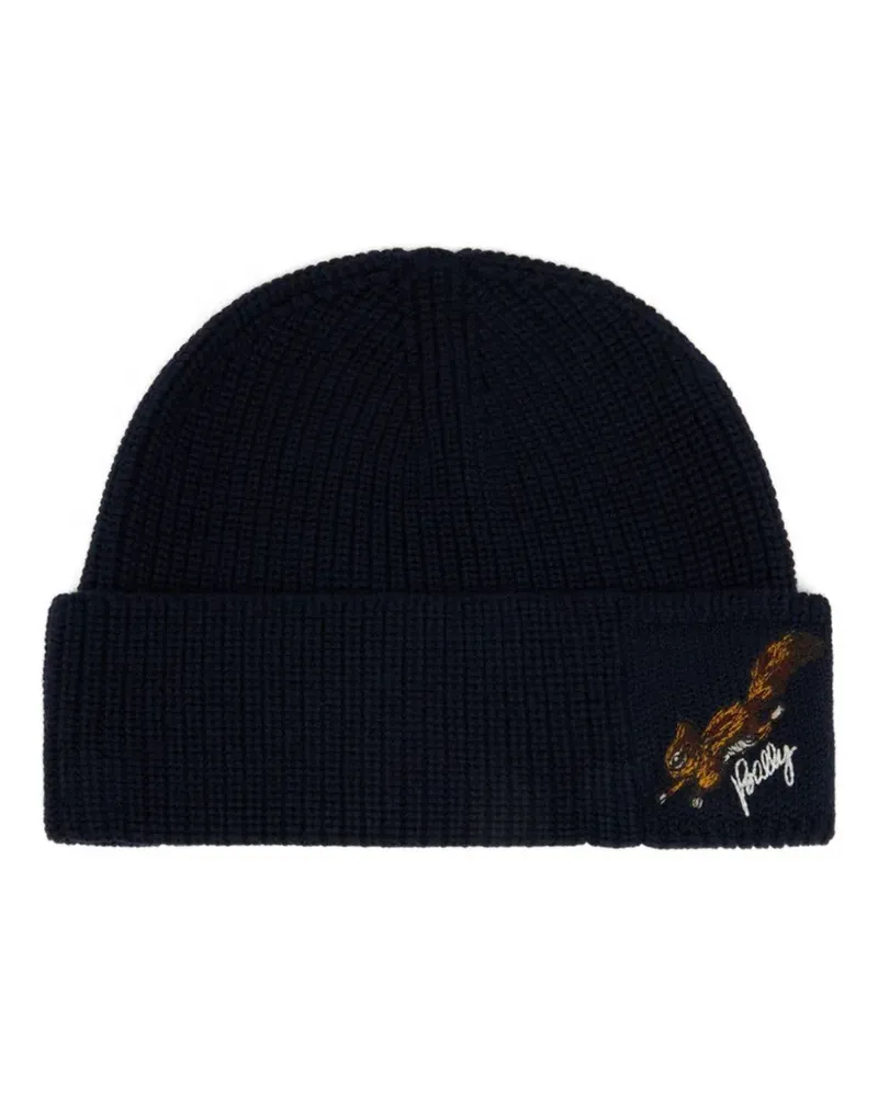 Bally Christmas collection embroidered squirrel beanie - Blau Blau