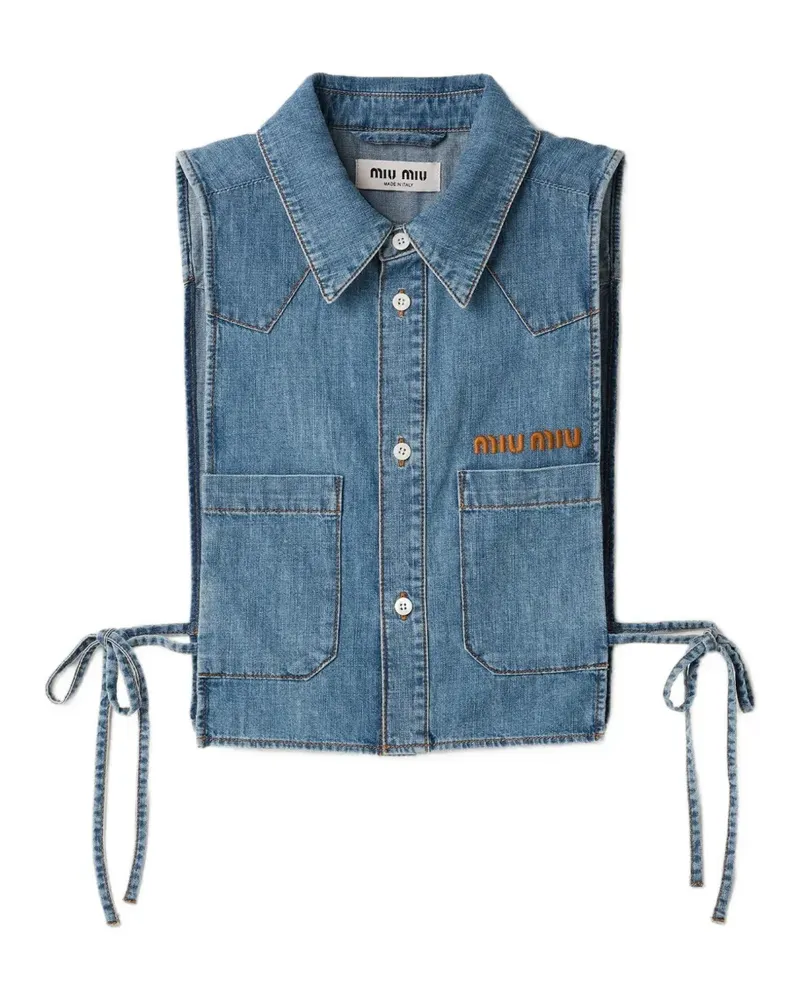 Miu Miu Kurze Chambray-Bindebluse - Blau Blau