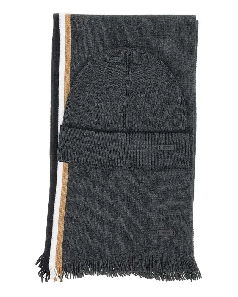 HUGO BOSS Mützen-Set mit Streifendetail - Grau Grau