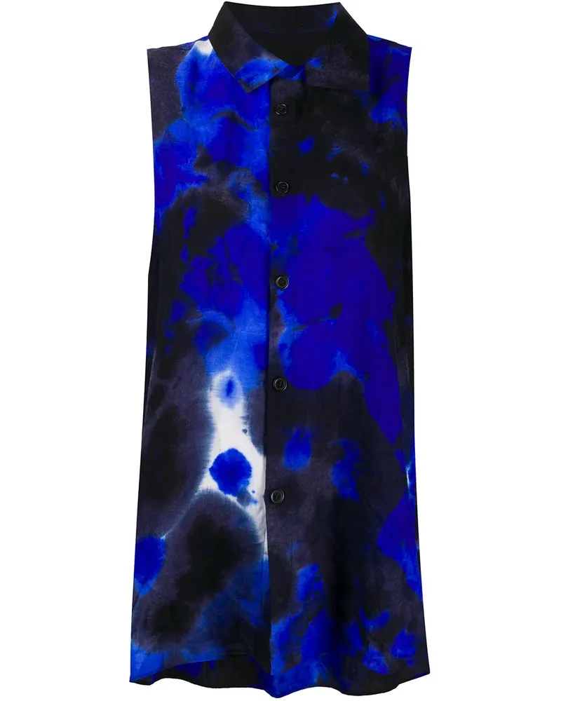 Yohji Yamamoto Batik-Hemd mit langem Schnitt - Blau Blau