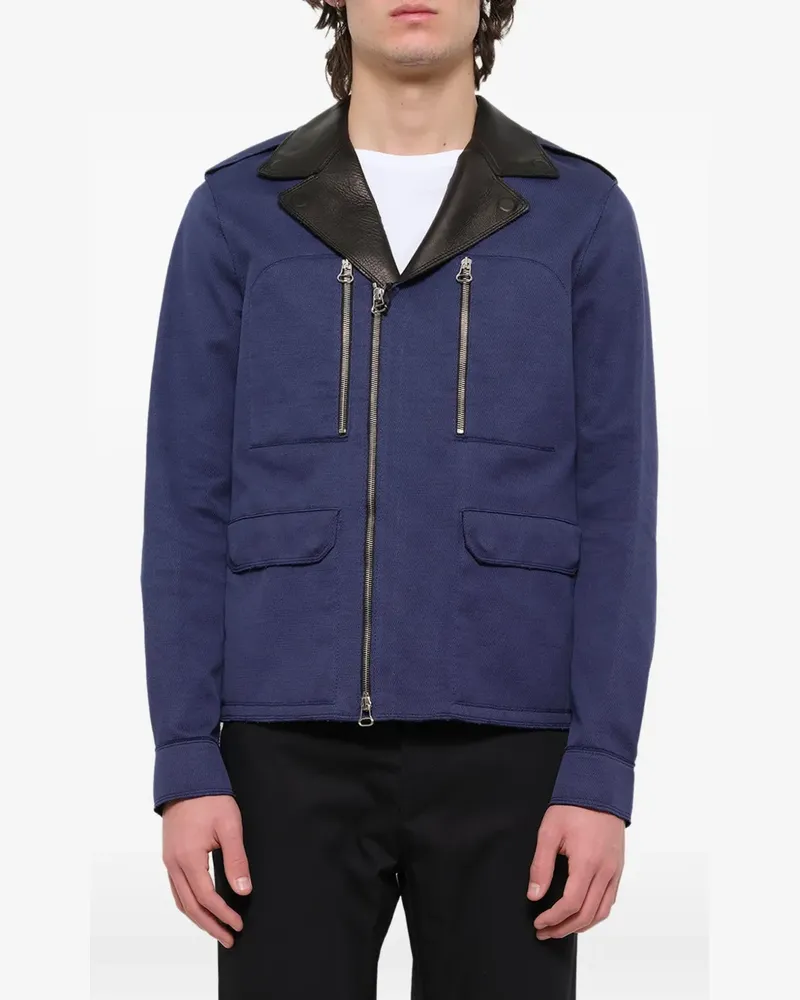 Lanvin leather-trim zip-up jacket - Blau Blau