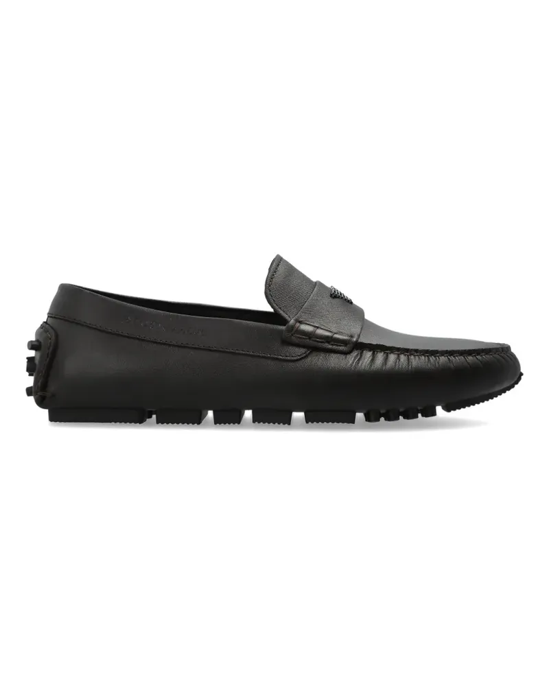 Emporio Armani logo-appliqué leather loafers - Braun Braun
