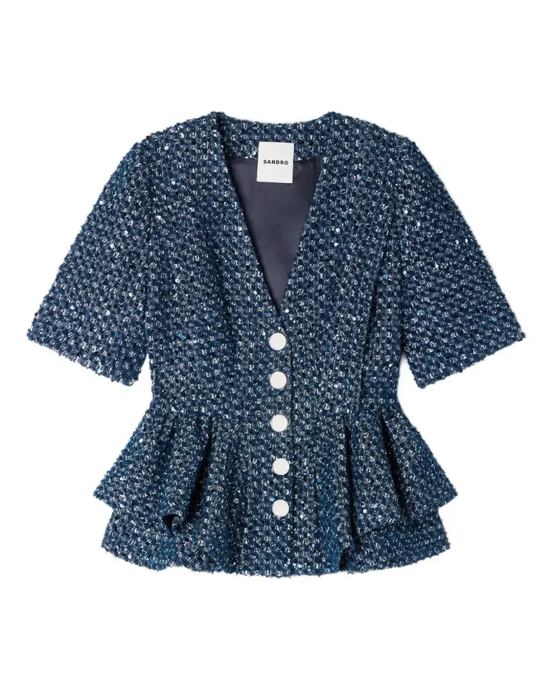 Sandro Kurzärmeliger Blazer mit Pailletten - Blau Blau
