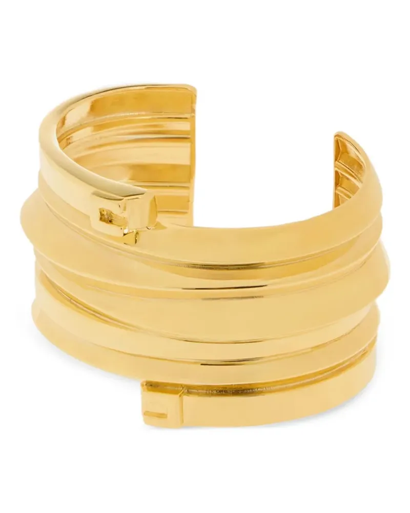Elisabetta Franchi logo-details spiral-design rigid cuff bracelet - Gold Gold