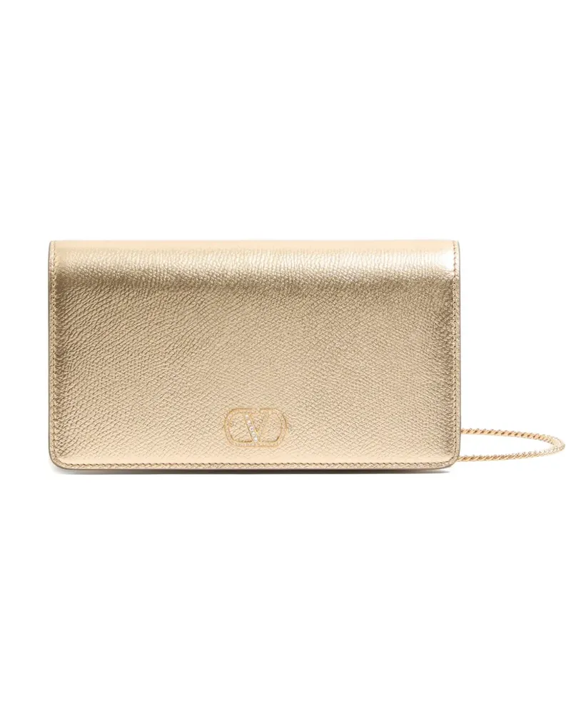 Valentino Garavani Mini Vlogo Signature Umhängetasche aus laminiertem, körnigem Kalbsleder mit Juwel-Logo - Gold Gold