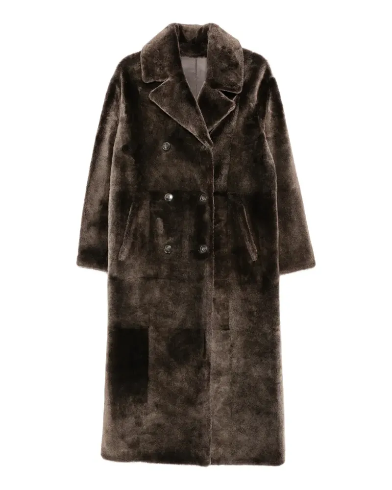 Yves Salomon Doppelreihiger Mantel aus Shearling - Braun Braun