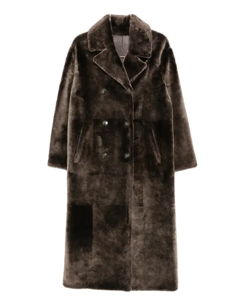 Yves Salomon double-breasted shearling coat - Braun Braun