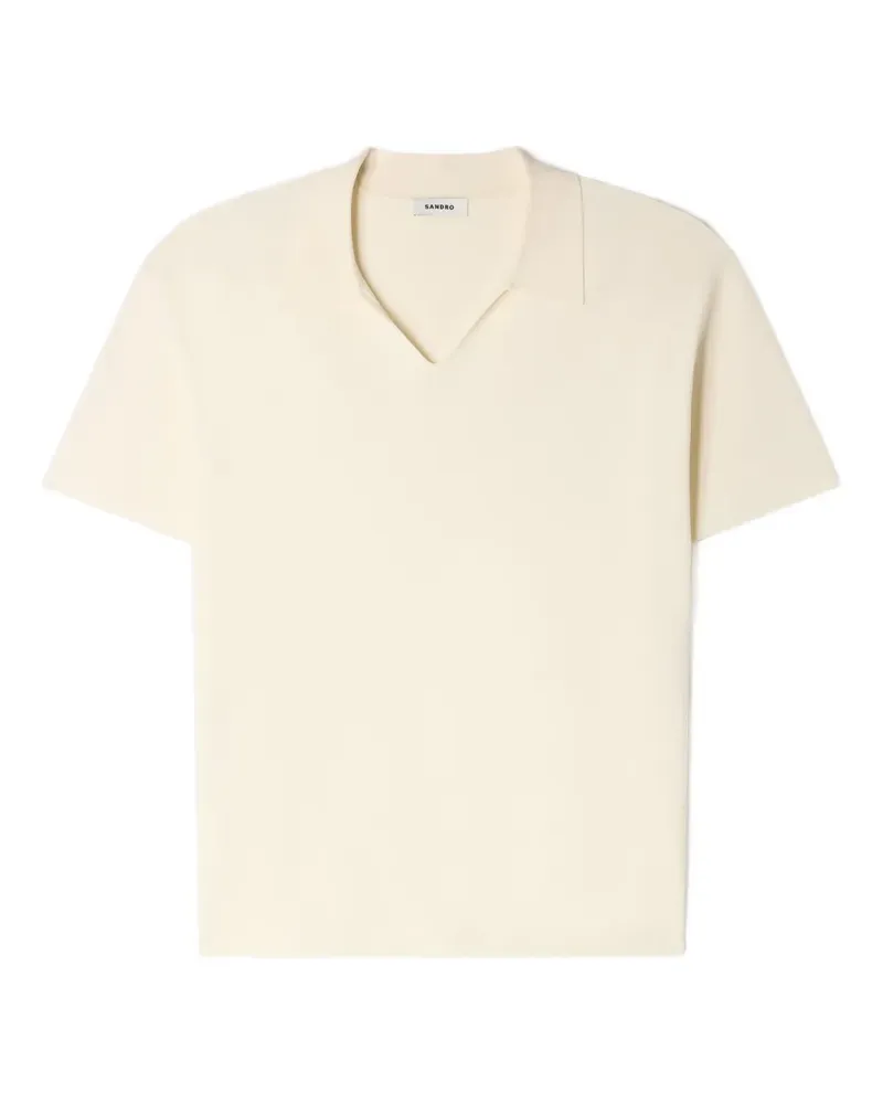 Sandro T-Shirt mit V-Ausschnitt - Nude Nude