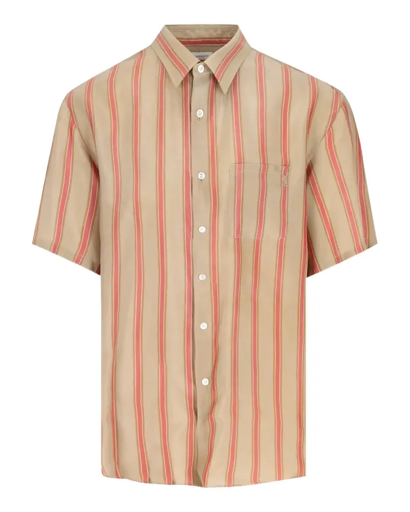 Saint Laurent striped short-sleeve cotton shirt - Nude Nude