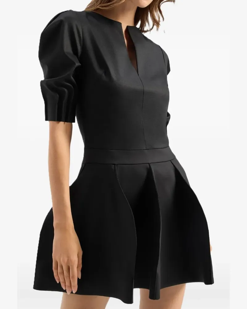 Genny pleated puff-sleeve mini dress - Schwarz Schwarz