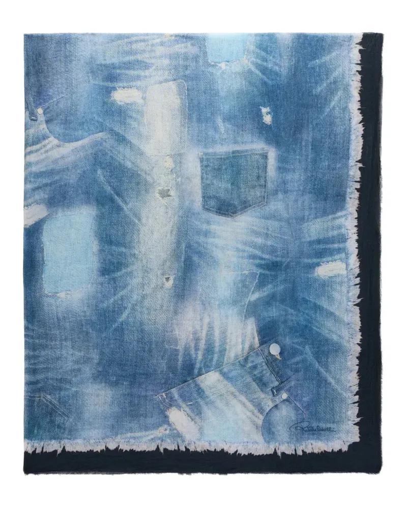 Roberto Cavalli patchwork-effect cotton scarf - Blau Blau