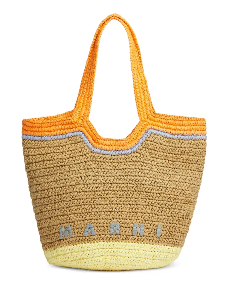 Marni raffia logo shoulder bag - Braun Braun