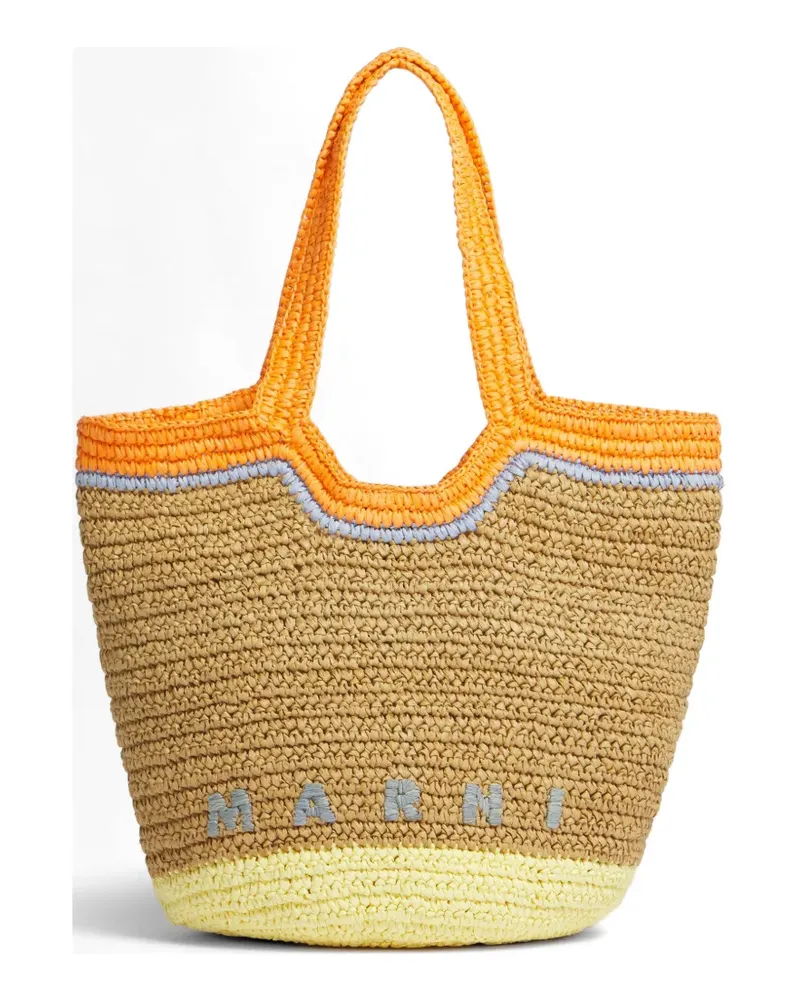 Marni raffia logo shoulder bag - Braun Braun
