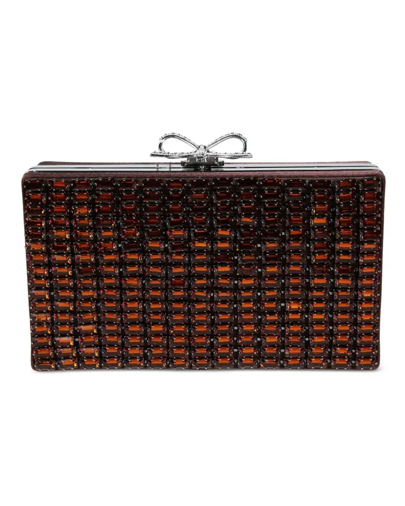 Self-Portrait crystal-embellished bow-clasp chainmail clutch bag - Braun Braun
