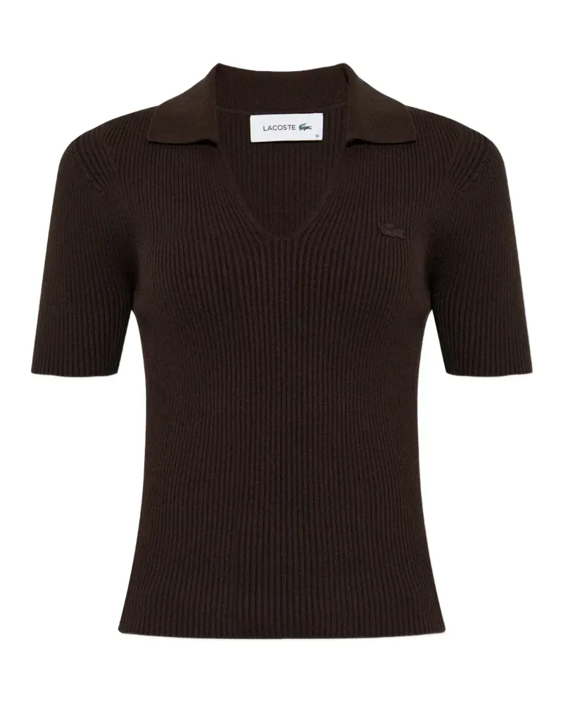 Lacoste ribbed-knit V-neck T-shirt - Braun Braun