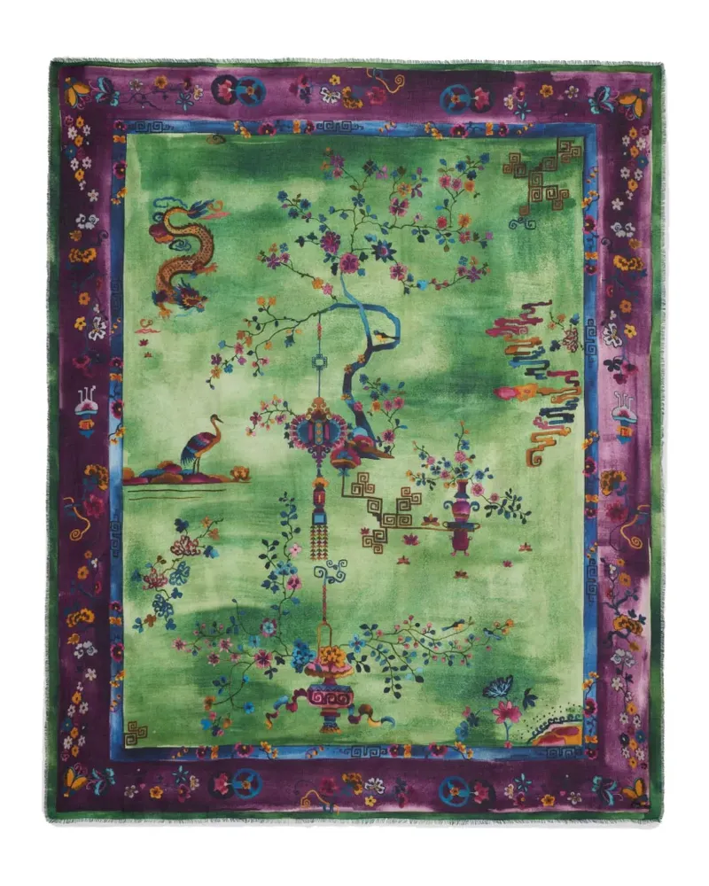 Faliero Sarti Ausgefranster Green Carpet Schal mit persischem Print - Grün Grün