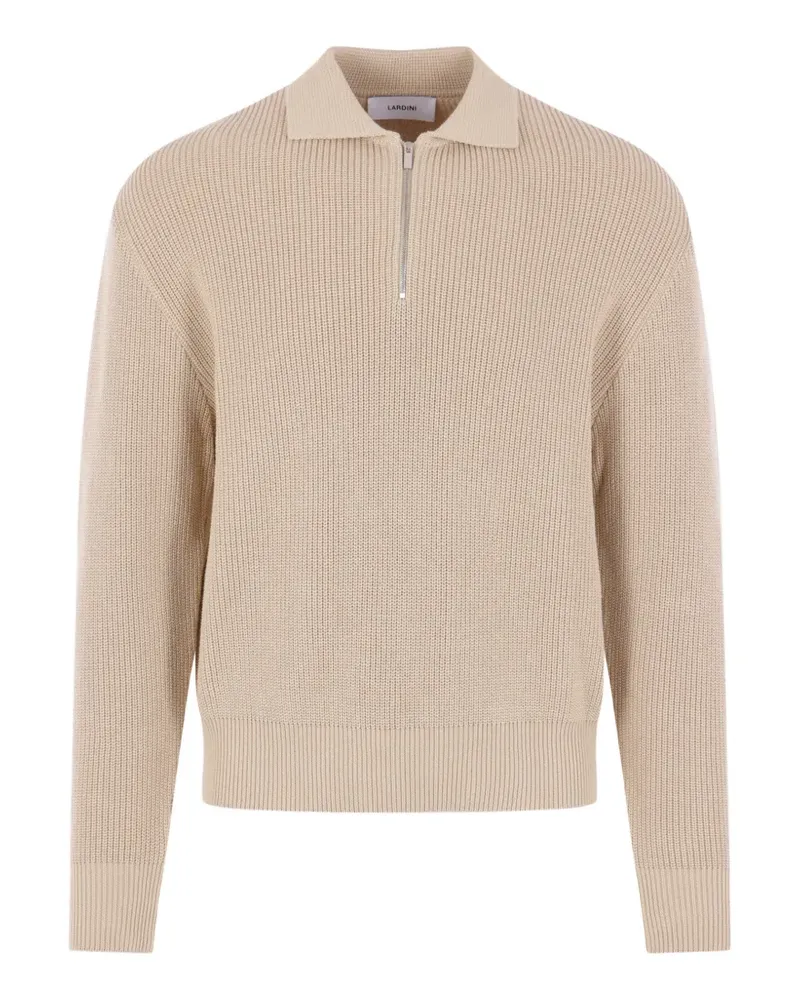 LARDINI Gerippter Pullover mit kurzem Reißverschluss - Nude Nude