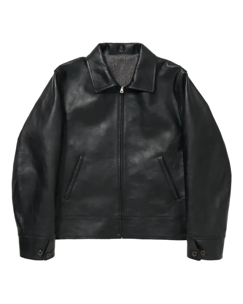 Taiga Takahashi Lederjacke mit Hemdkragen - Schwarz Schwarz