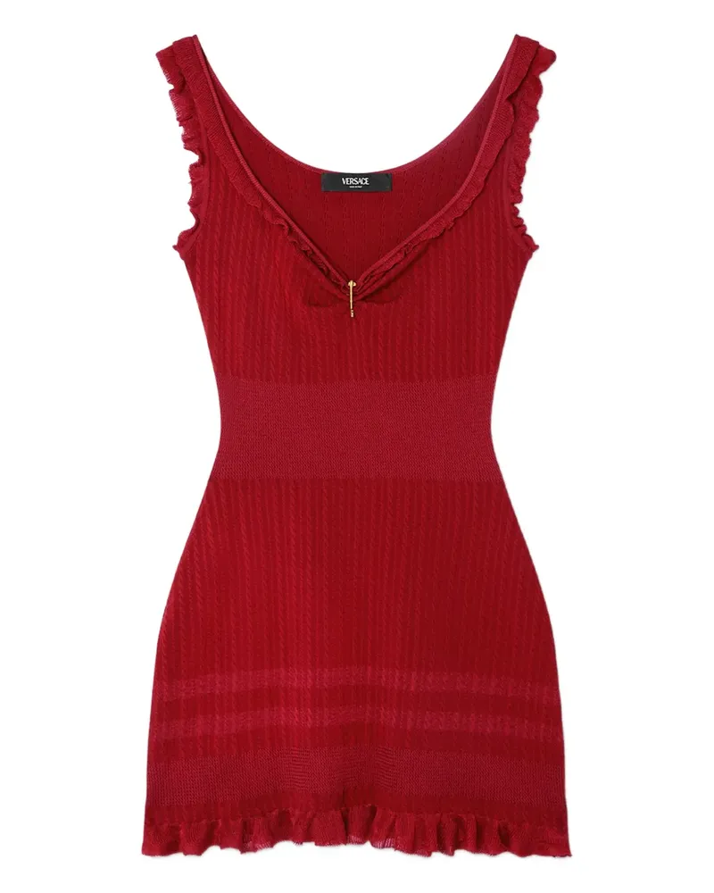 Versace Geripptes Kleid mit Rüschen - Rot Rot