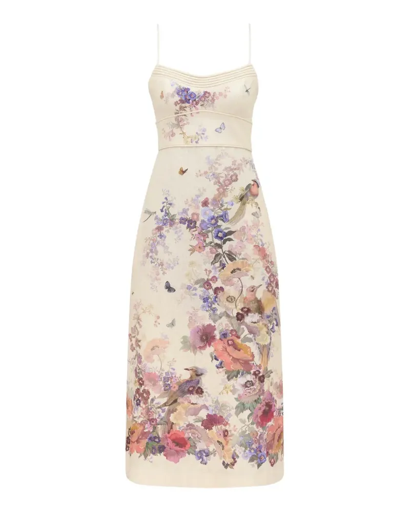 Zimmermann floral-print pleated-neckline dress - Nude Nude
