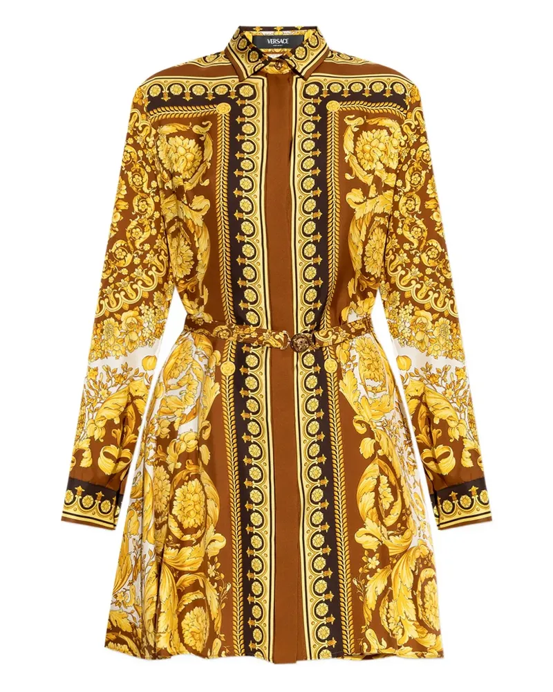 Versace Minikleid aus Seide mit Gürtel - Gelb Gelb