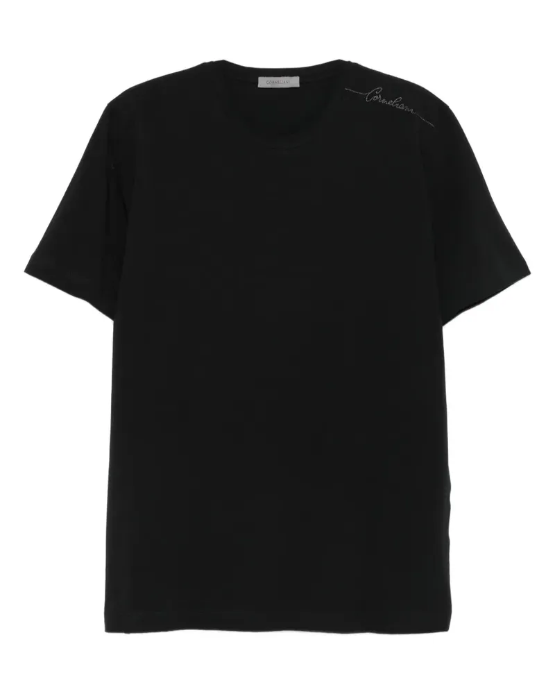 Corneliani Rundhals-T-Shirt mit Stickerei - Schwarz Schwarz