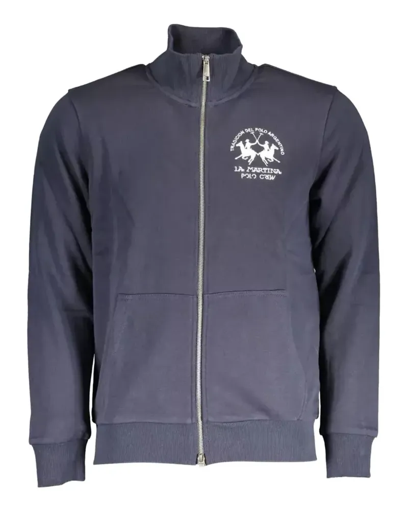 La Martina logo-embroidered zip-up cotton sweatshirt - Blau Blau