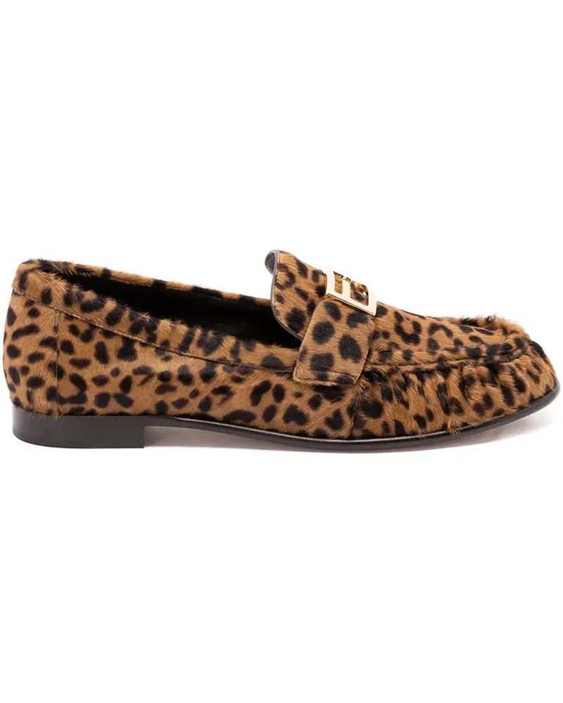 Fendi leopard-print logo-detail loafers - Braun Braun