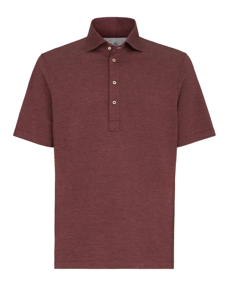 Brunello Cucinelli virgin wool, silk and cotton piqué polo shirt with spread collar - Rot Rot