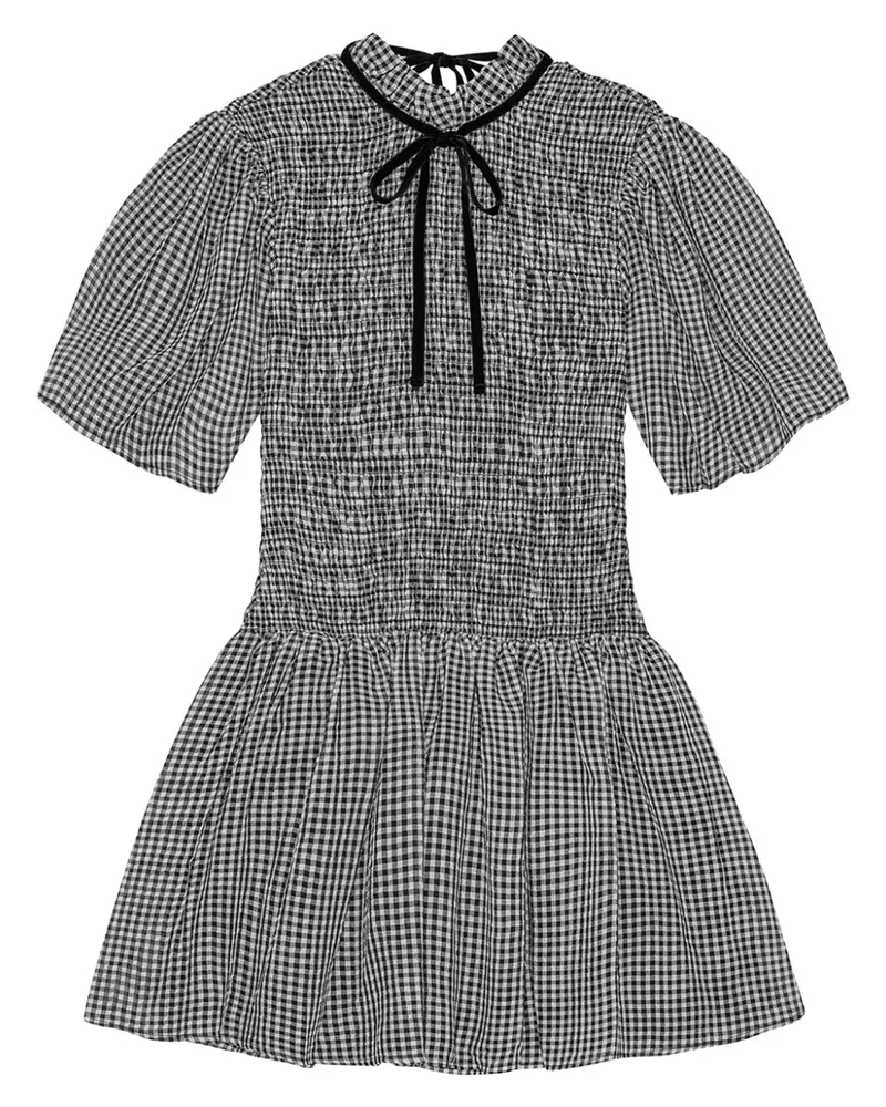 Ganni Kariertes Minikleid - Schwarz Schwarz