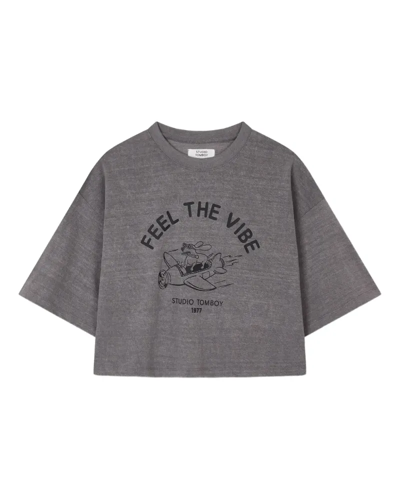STUDIO TOMBOY Cropped-T-Shirt mit Print - Grau Grau