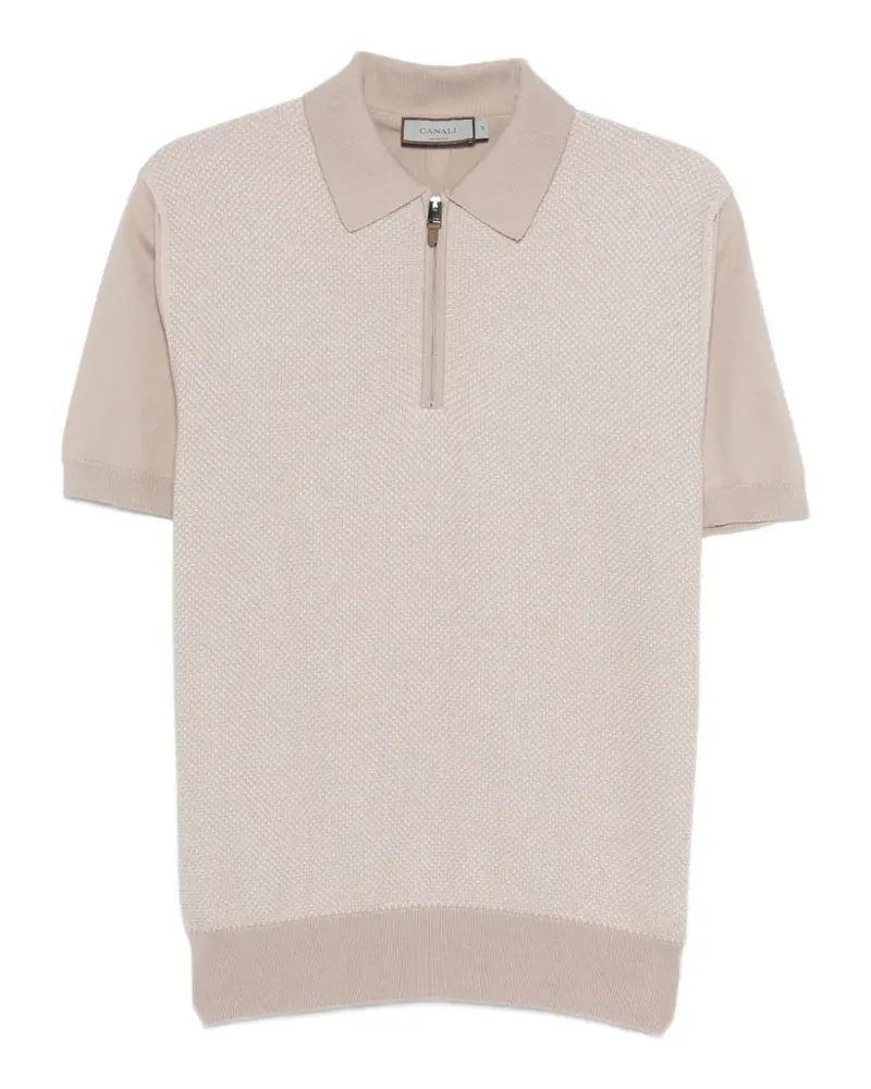 Canali Strukturiertes Poloshirt mit Reißverschluss - Nude Nude