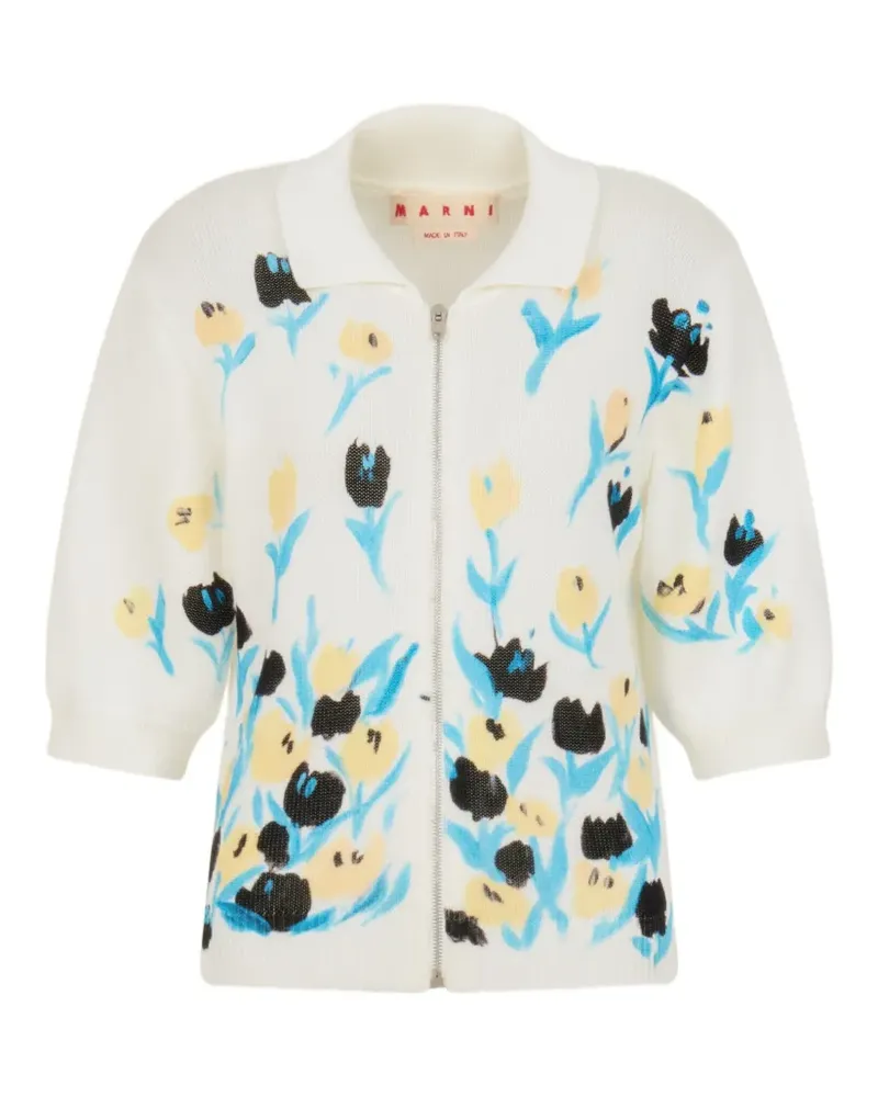 Marni floral zip cardigan - Weiß Weiß
