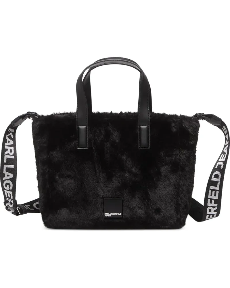 Karl Lagerfeld Tote Bag aus Faux Fur mit Logo-Riemen - Schwarz Schwarz