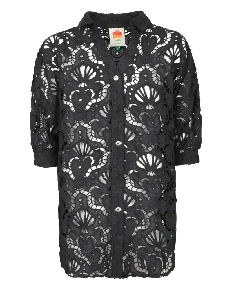 FARM Rio openwork-design button-up top - Schwarz Schwarz