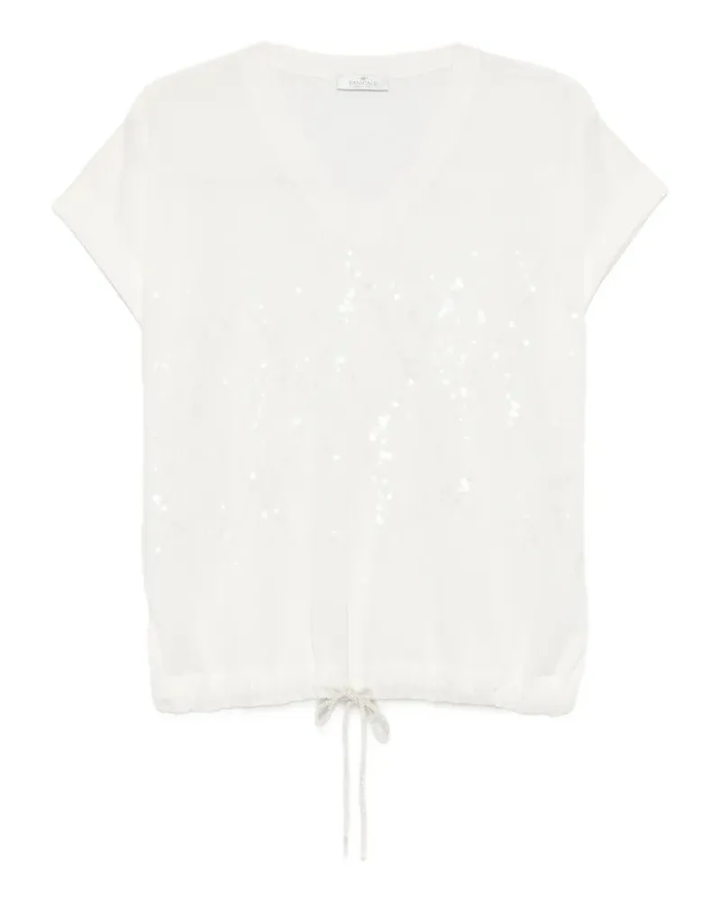 PANICALE Cashmere Kordelzug-T-Shirt mit Pailletten - Weiß Weiß