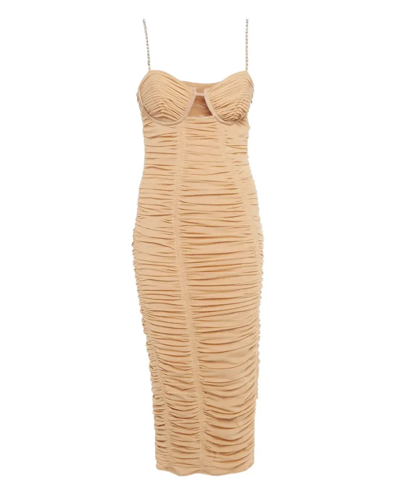 Self-Portrait ruched strap midi dress - Nude Nude
