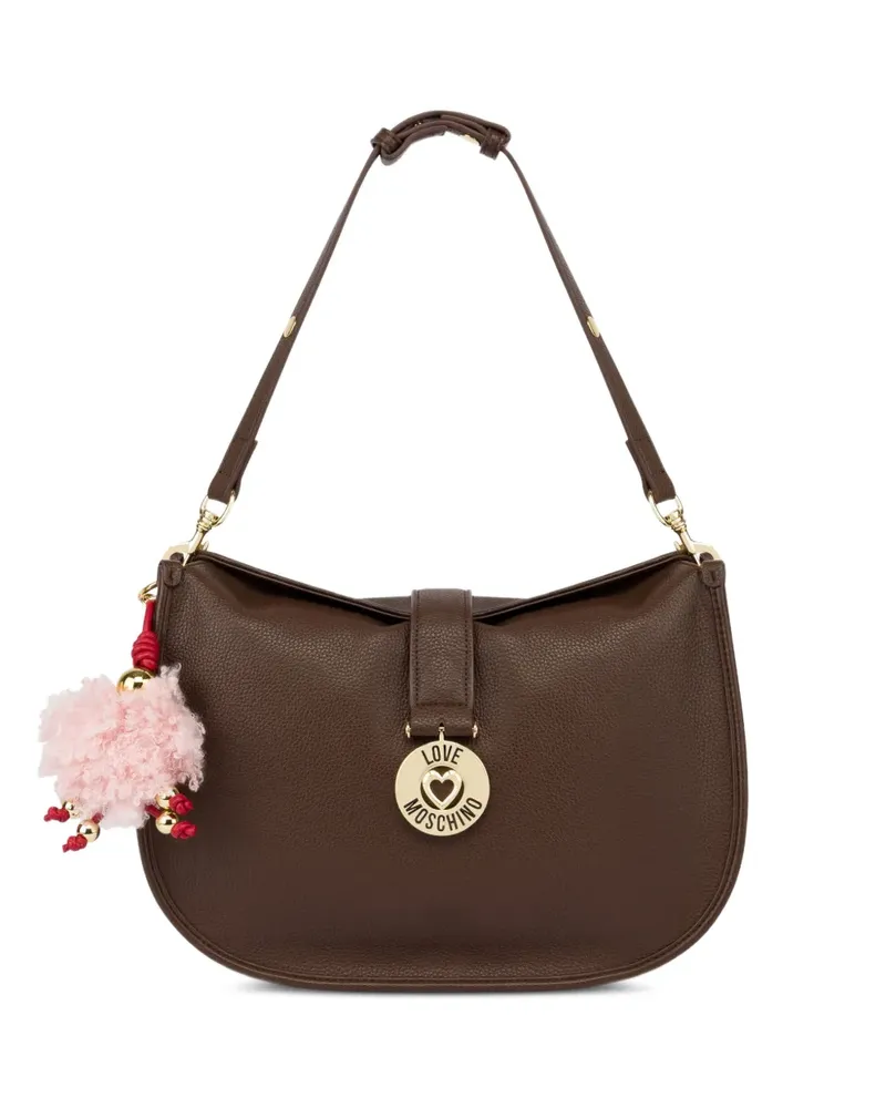 Moschino Schultertasche mit Logo-Schild - Braun Braun