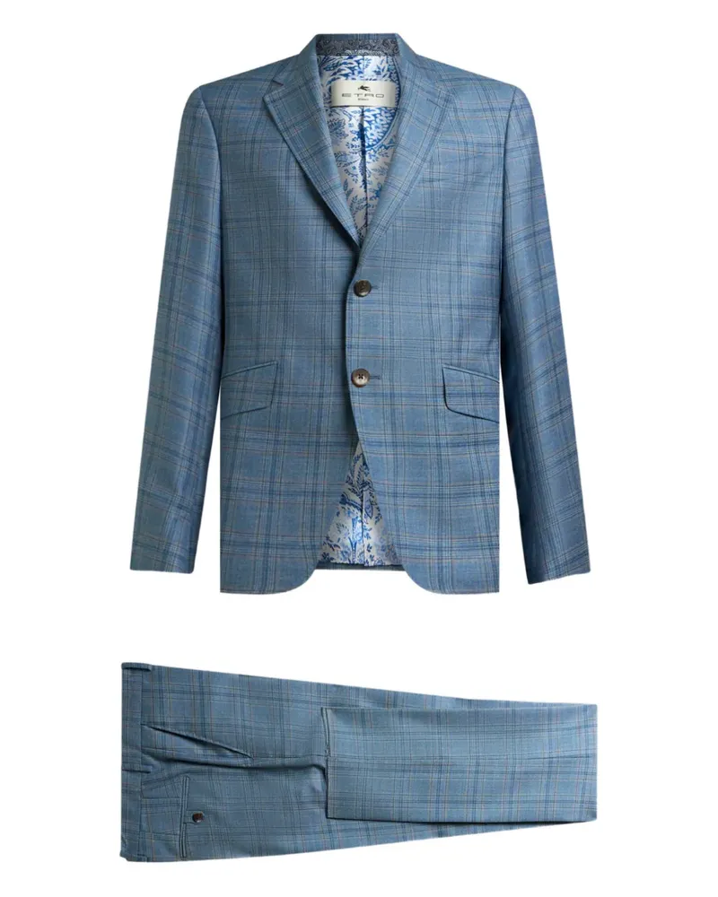 Etro checked single-breasted wool suit - Blau Blau