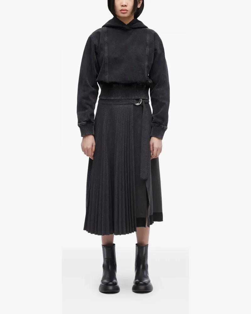 3.1 phillip lim Hoodie aus Denim mit geripptem Saum - Schwarz Schwarz