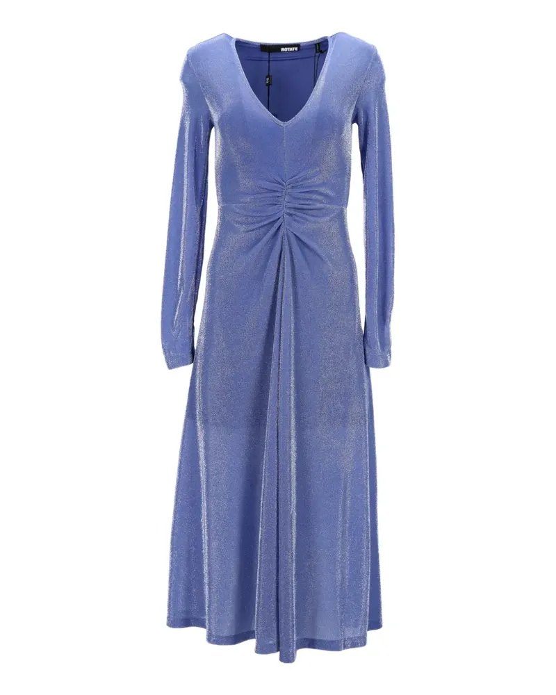 ROTATE Birger Christensen Sierra Midikleid mit V-Ausschnitt - Blau Blau