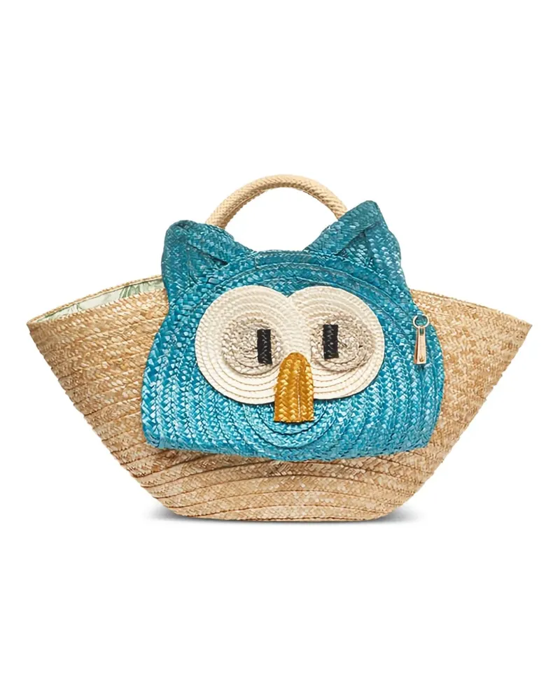 La Milanesa Stroh-Schultertasche mit Eulen-Gesicht - Nude Nude