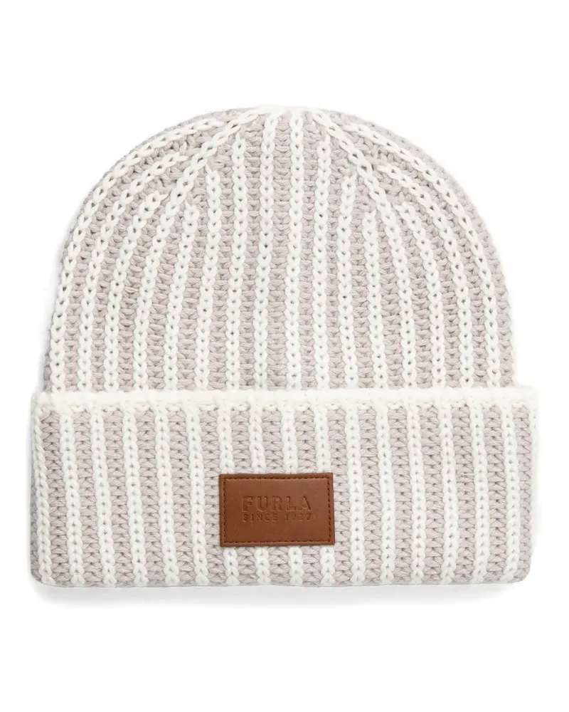 Furla Gestreifte Beanie mit Logo-Patch - Nude Nude